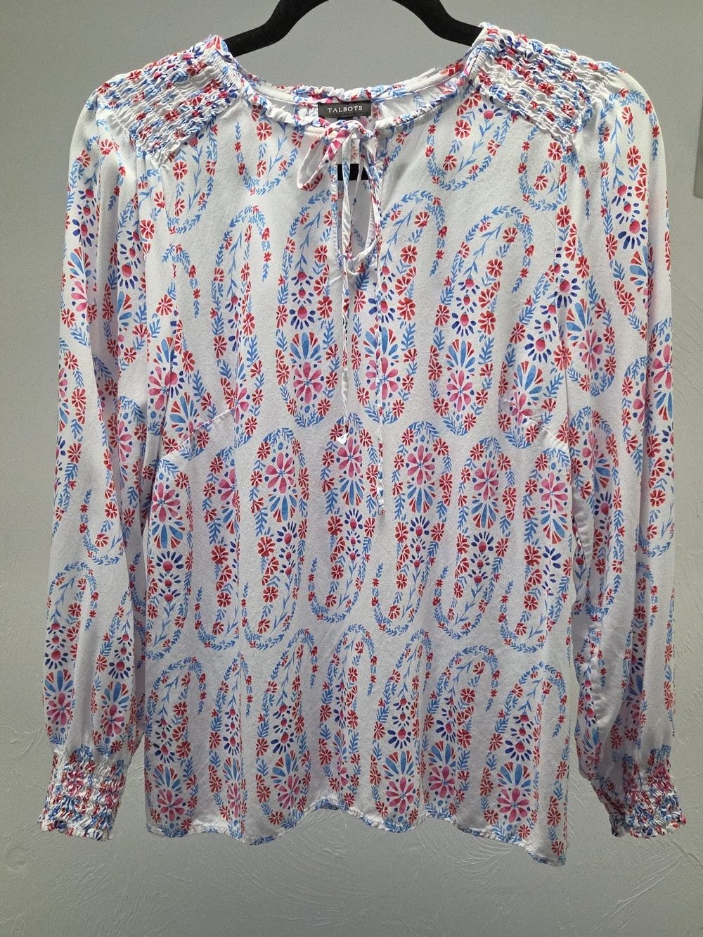 Womans Talbots Floral Long Sleece Blouse With Elastic On Cuffs Size S